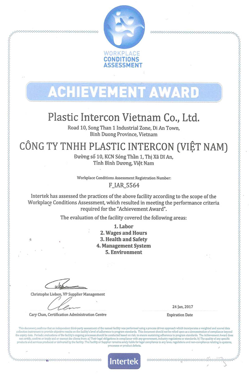 Workplace Condition Assessment - Công Ty TNHH Plastic Intercon Việt Nam